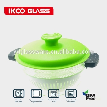 50OZ borosilicate glass cooking pot with PP lids steamer and silicone handle