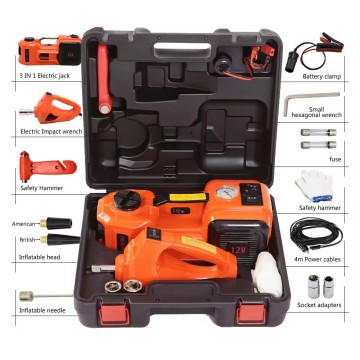 12V 5 Ton 3-in-1 Hydraulic Car Jack with Tire Inflator and Hammer