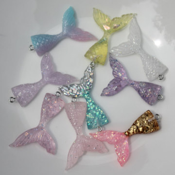 44MM plastic resin mermaid tail glitter cabochons/ necklace bead charm pendant with 3MM top hole jewelry finding accessory