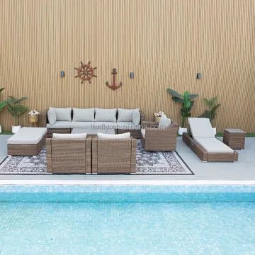 Garden Patio Rattan Wicker Furniture Sofa Set with GFRC Fire Pit