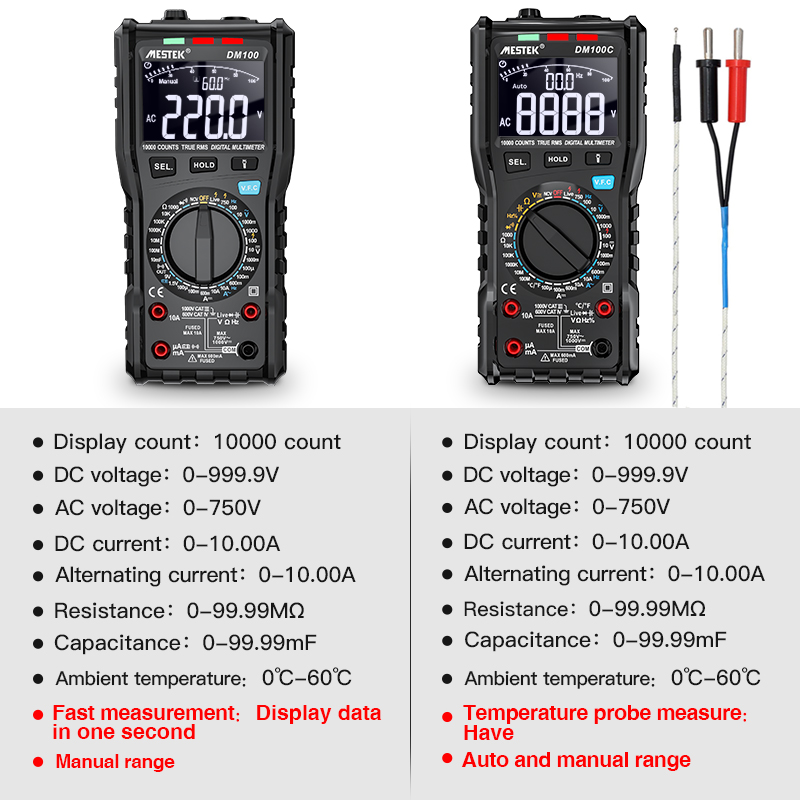MESTEK Multifunctional Digital 10000 Counts RMS Multimeter NCV Live Line Tester Voltage Current Resistance Capacitance Tester