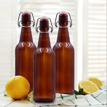 Custom Logo Glass Shaker Beer Bottles with Swing Lid and Flip Stopper