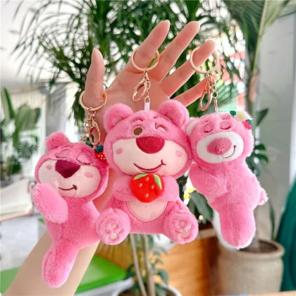 2024 Trendy Customizable Kawaii Strawberry Bear Plush Toys & Keychains