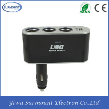 Triple Sockets Cigarette Lighter Car Charger Hot Sale Triple Sockets One USB Car Cigarette Lighter