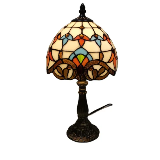 European Antique Art Glass Tiffany Style Bedside Lamp