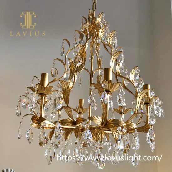 Leaf shape gold brass modern design crystal chandelier Large project custom light luxury pendant light