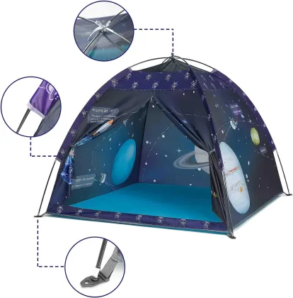 Retro Blue Space World Play Tent for Indoor and Outdoor Entertainment