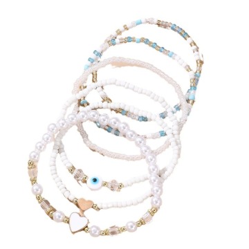 Cool Breeze Rainbow Rice Bead Necklace with Personalized Devil's Eye Pendant