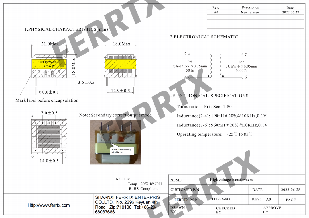 PCB Mount High Voltage Ignition Transformers