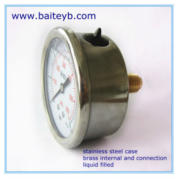 2.5"(63mm)stainless steel case center back connection liquid filled air pressure gauge manometer