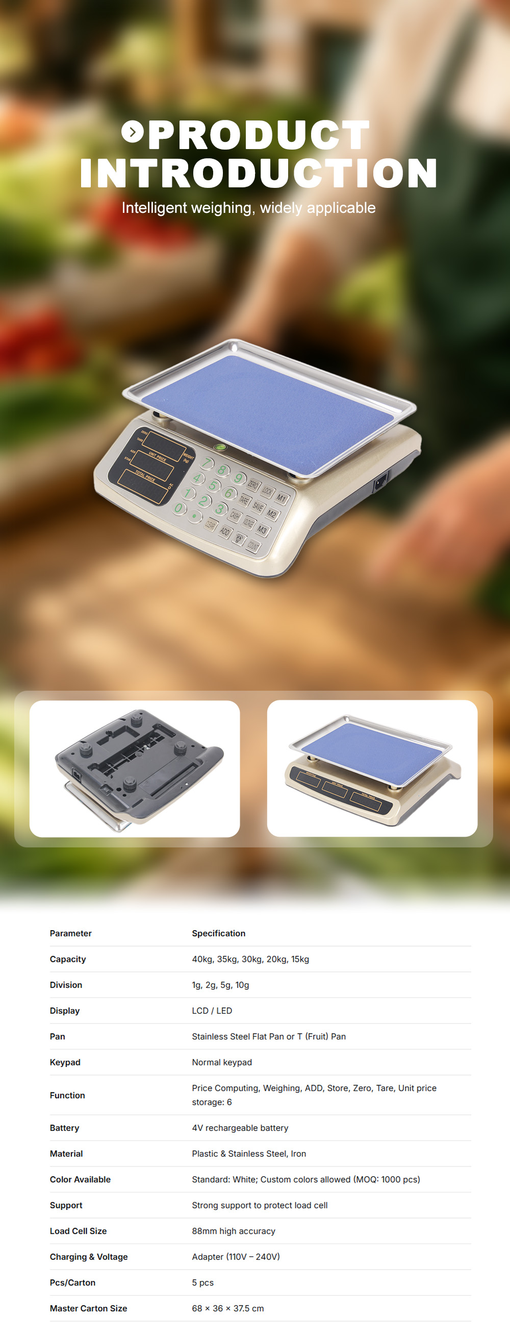 ACS‑6601 Anti‑Slip Tray Commercial Weighing Scale X