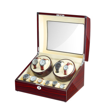 Wood Unisex Watch Winder with LED Ambient Light, Silent Motor, and Dual Power Supply Mode in Pine Box with Lock