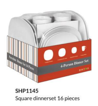 16 Pieces Square White Porcelain Dinner Set Shrink Packing Pallet Packing