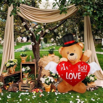 Inflatable Bear and Swan Yard Decoration for Valentine's Day