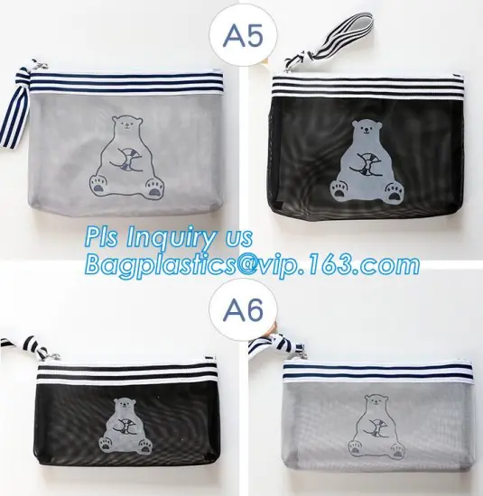 mesh document bag with zipper for documents and receipt, pvc mesh zip document file bag with nylon zipper, office stationery B4