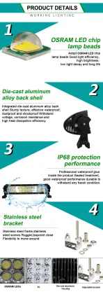 IP68 Waterproof 72W LED Light Bars for Trucks - Shockproof Offroad Lighting