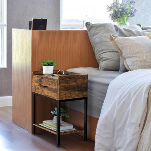 2 Tiers End Table with Charging Station