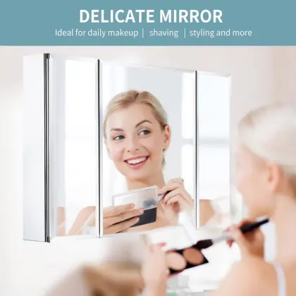 Three Doors Aluminum Storage Mirror Cabinet