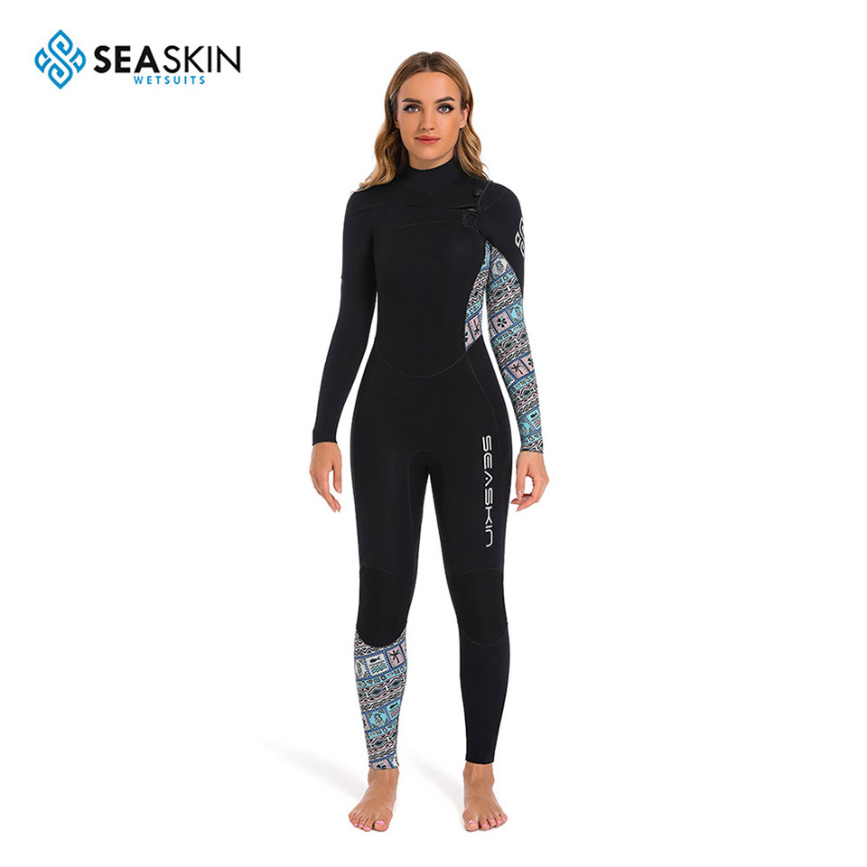 Wanita Seaskin 4/3mm Wetsuit Dada Dada Ritsleting