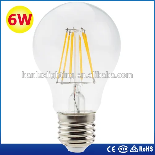 A19 LED Filament bulb E27 base 6W CE ROHS ERP