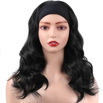 Factory Hot Sale  Adjustable headband brown black Long body wave synthetic hairband wigs Synthetic hair wigs for black women