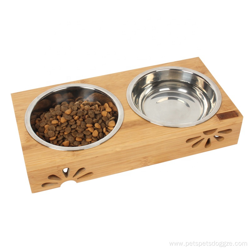 Feeders Luxury Pet Bowls With Elevated Bamboo Stand