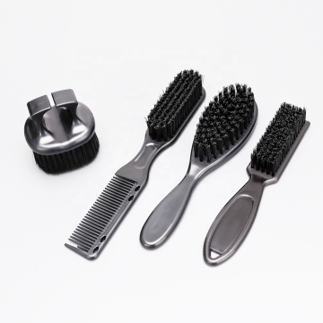 Men's Beard Brush & Barber Comb Kit with Moustache Cleaner, Black Set