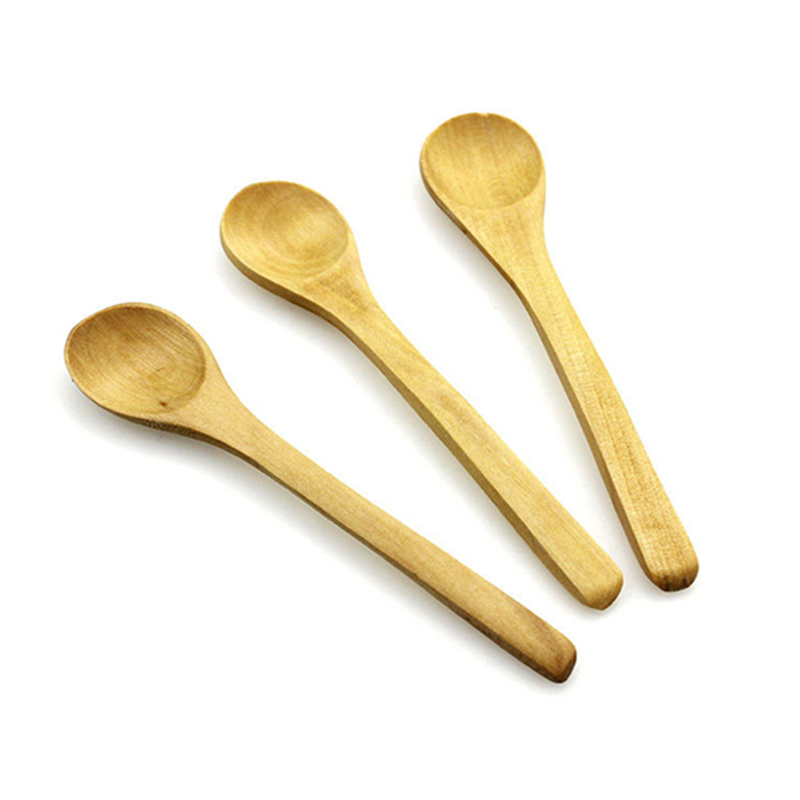 6 PCS Small Wooden Spoon Condiment Utensil Coffee Spoon Kitchen Cooking Teaspoon Kids Ice Cream Tableware Tool