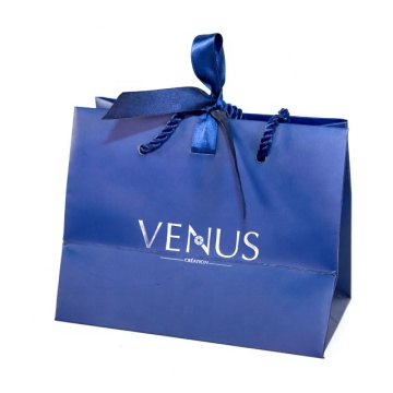 Blue color gold foil clothing shopping paper bag