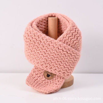 Cute Cartoon Bear Print Acrylic Knitted Scarf for Kids