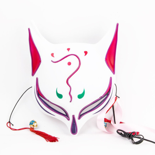 Máscara Kitsune brilhante de raposa LED
