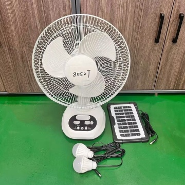 CE FCC Certified 12 Inch Solar Powered Rechargeable Table Fan with Light Panel and Battery