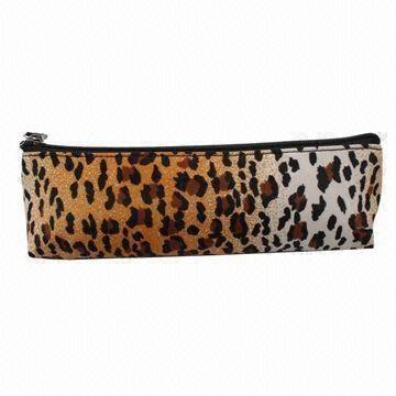 Leopard print microfiber fabric cosmetic bag