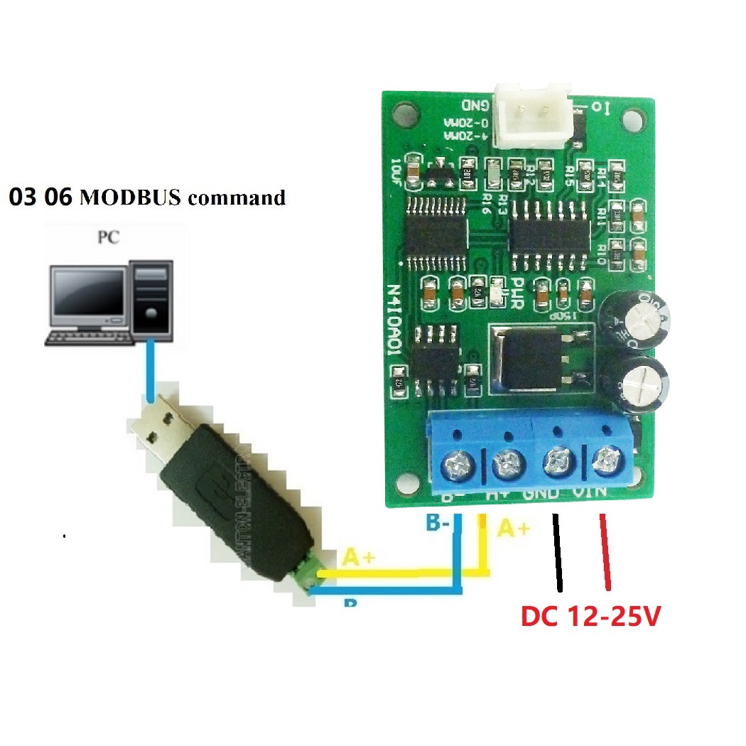 4x N4IOA01 12V 24V 4-20MA 0-20MA Signal Generator PWM to Current Analog Converter DAC Module RS485 Modbus RTU 03 06