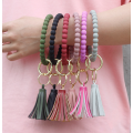 Custom Silicone Beaded Keychain Bracelet with Tassel