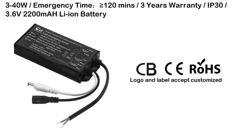 Certificado CB Driver de emergência de LED de bateria de íon-lítio