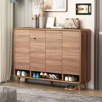 Wooden Storage Shoe Rack Cabinet with Doors and Drawers for Living Room