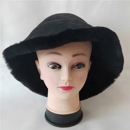 Women's Shearling Sheepskin Hat Winter Fur Bucket Beanie Hat