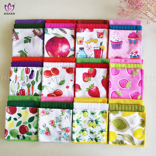 China MC176 100%Polyester printing and solid color dish cloth.3-PK Factory