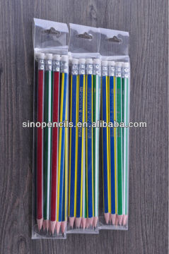 Stripe Graphite pencil into triangle shape pvc box BSCI audit