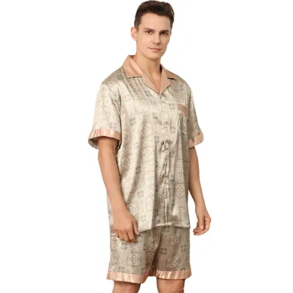 Men's Summer Printed Shorts & Ice Silk Pajama Set