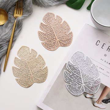 Custom PVC Leaf Coasters: Gold/Silver/Rose Color Anti-Slip Table Cup Mats for Home Decoration