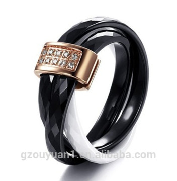 2014 New Arrival Black and White Three Set Ceramic Wedding Ring with CZ Diamond, Men's and Women's Ceramic Wedding Ring