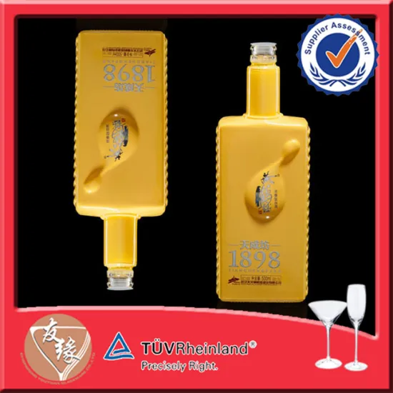 Square Yellow Spray Bottle For Liquor 500ML Fashion Glass Bottle for Liquor
