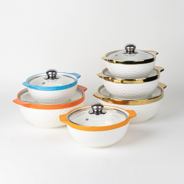 Pentola di zuppa di alta qualità con coperchio in vetro e goffratura ceramica multicolore