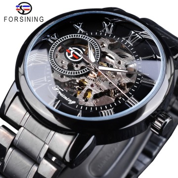 Classic Royal Skeleton Dial Design Mechanical Watches for Men in Golden Stainless Steel
