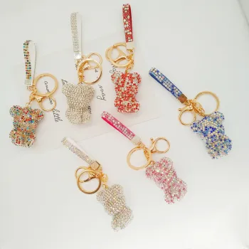 Custom Rhinestone Bear Diamond Key Ring - Bling Keychains