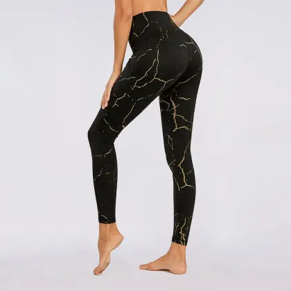 Activewear 2021 New High Waist Yoga Leggings Black Gilded Yoga Pants