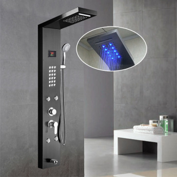 Modern Luxury Black LED Rain Shower Panel Wall Mounted Bathroom Faucet