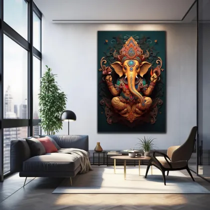 Indian Decorative Wall Paintings: Ganesha Portrait Posters, Prints, and Modern Canvas Art